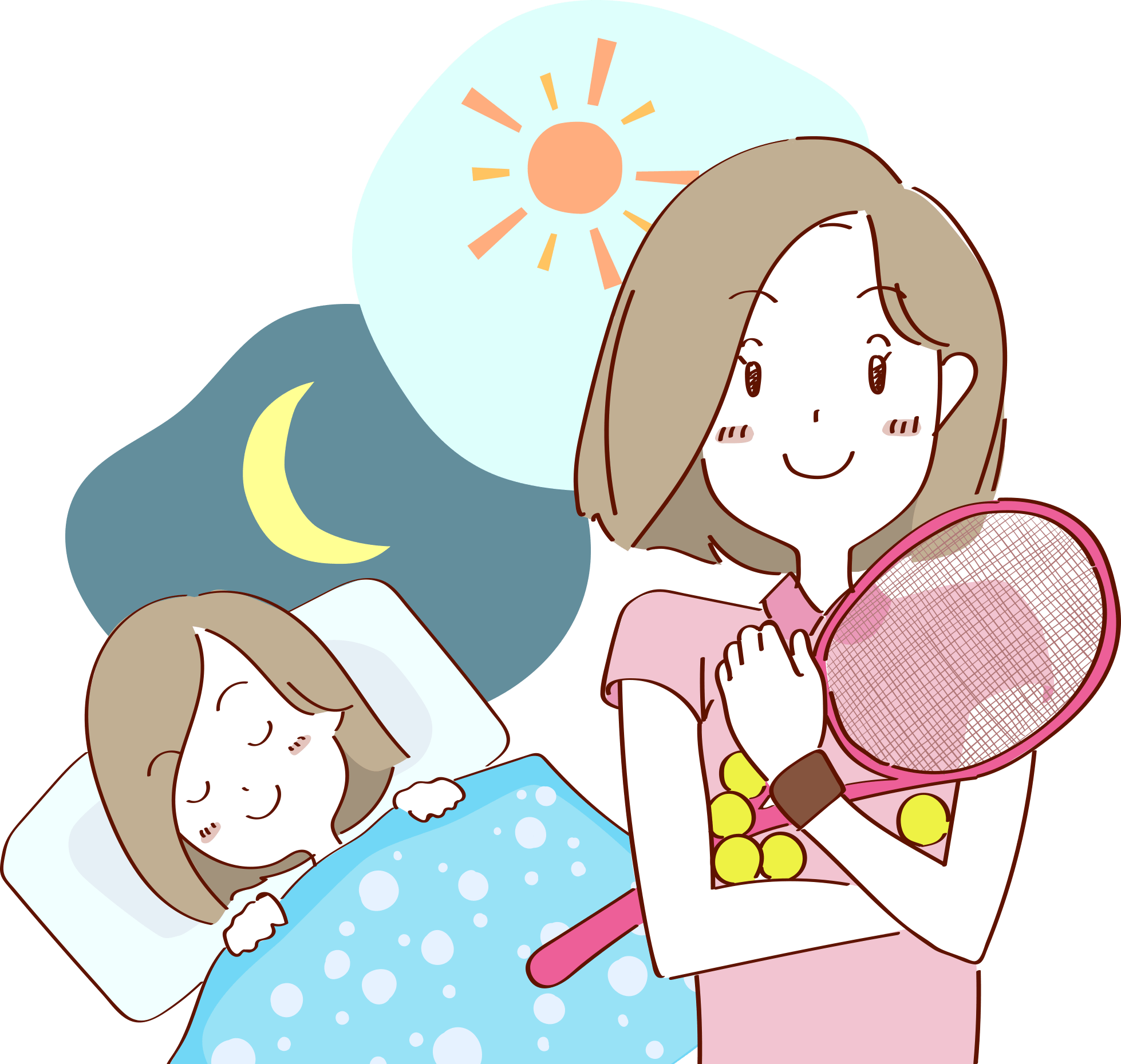 女の子テニス＆夜寝る（合体型